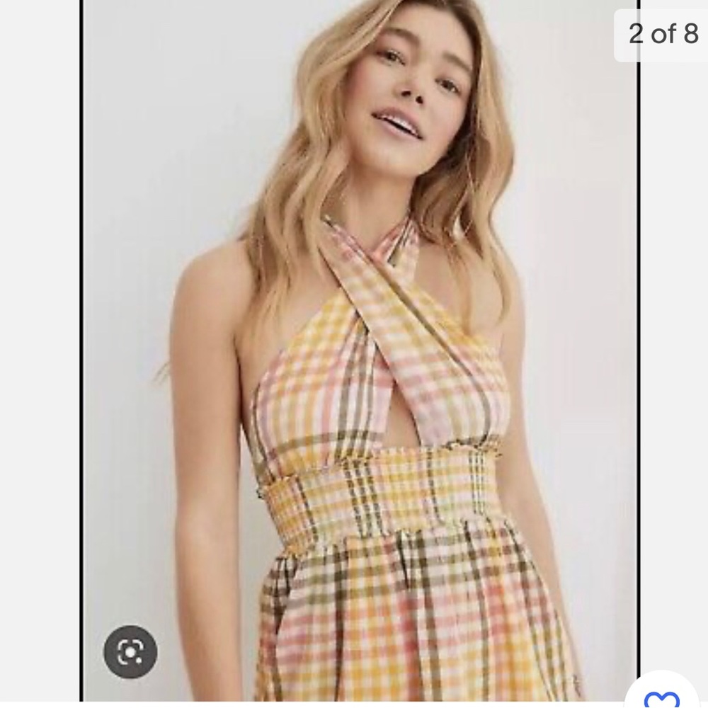 Aerie Spring Plaid Halter Dress